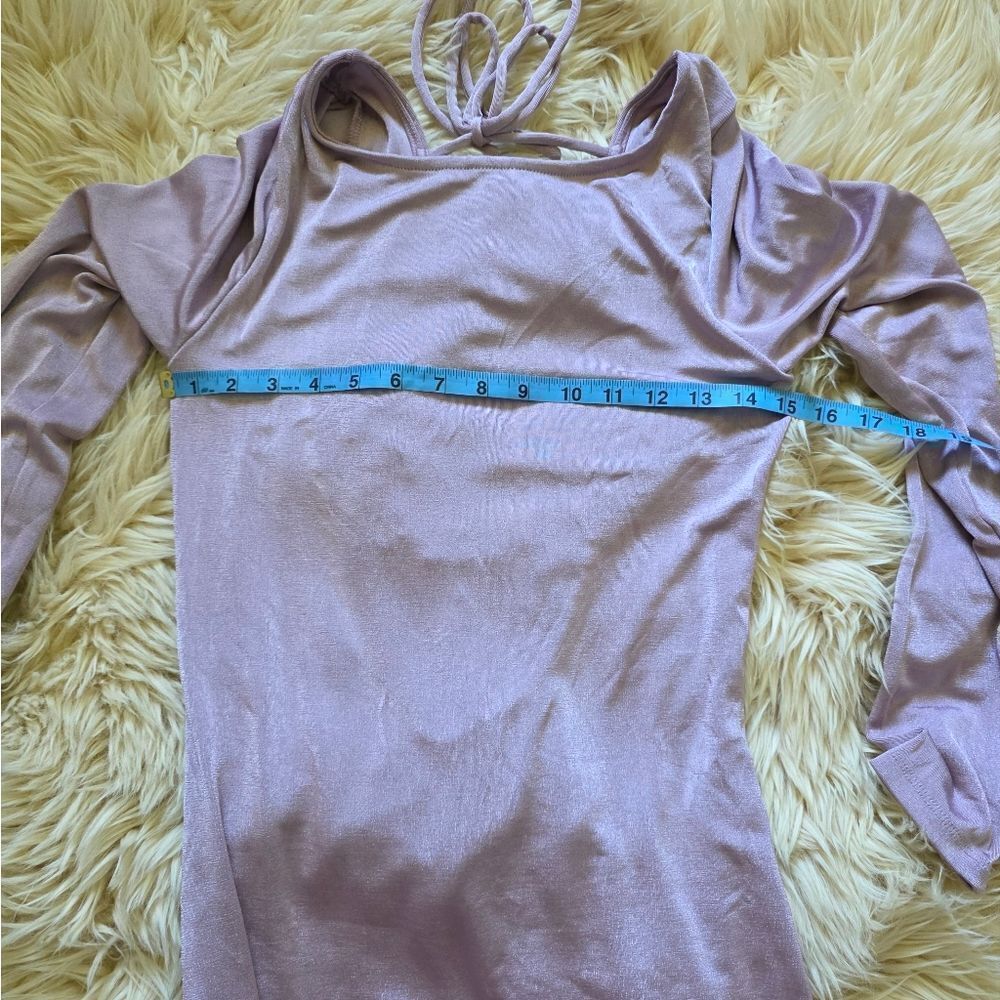 Free People Call Me Later Long Sleeve Backless Mini Dress In Dawn Pink - Picture 10 of 11